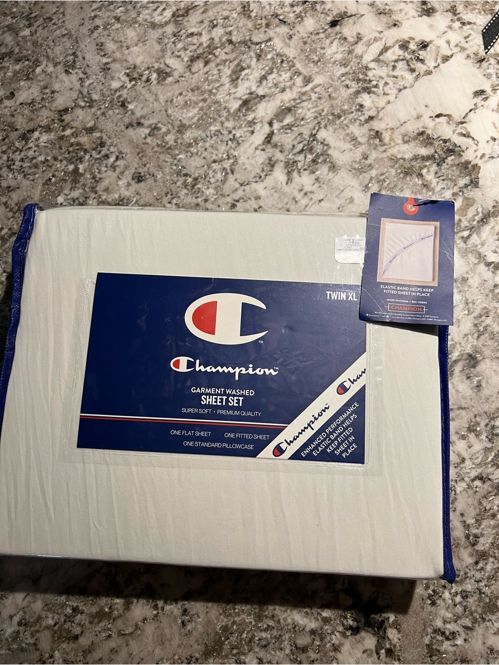 Champion Twin XL White Fitted Sheet Set perfect for dorm or king size adjustable